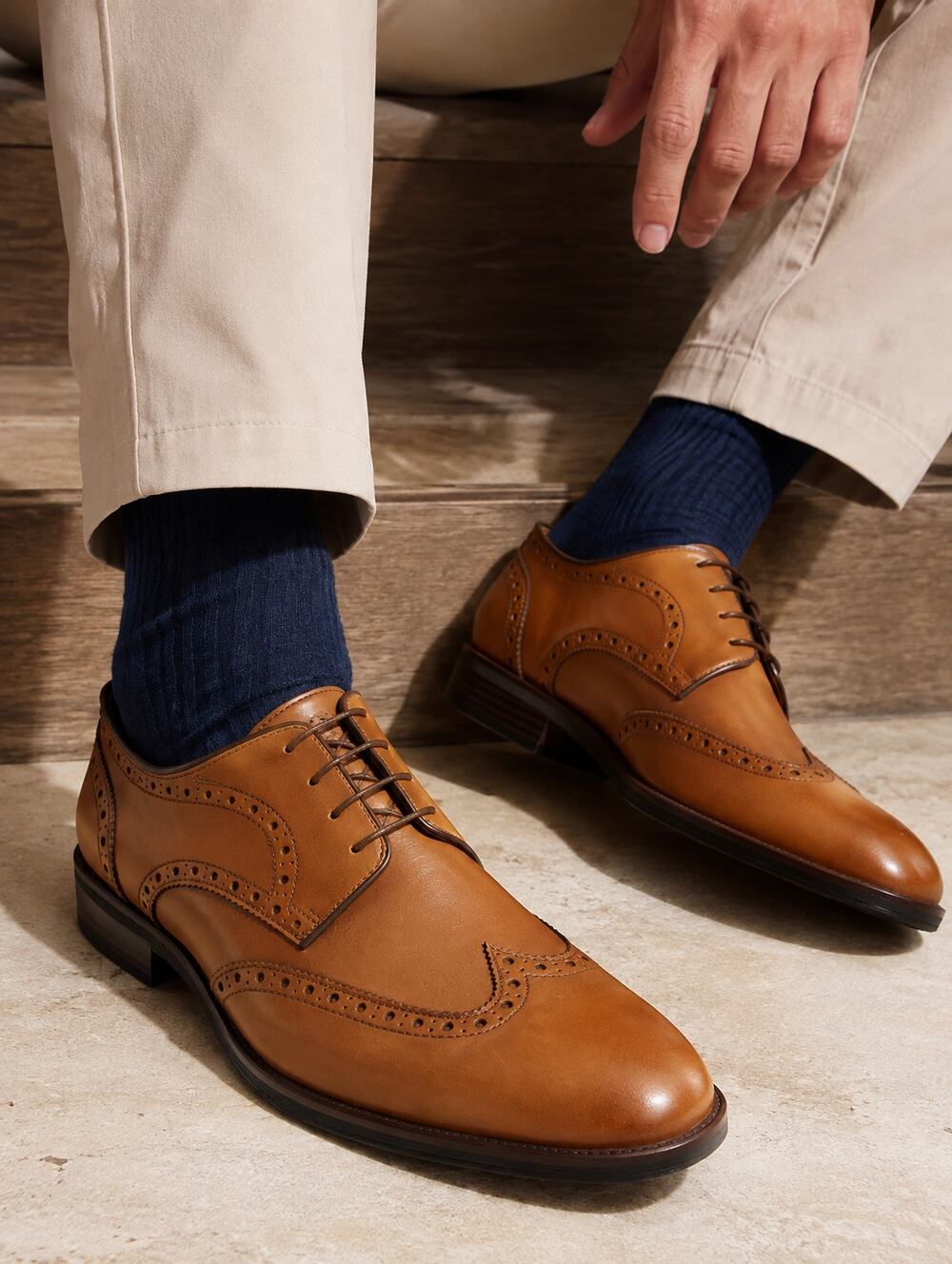 Johnston & Murphy Size 10 Henrick Wingtip Lace-up Shoe- Tan 15-3270 NEW
